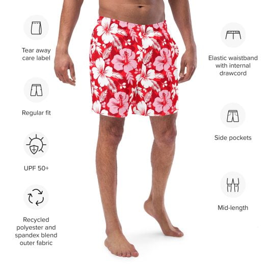 Hibiscus Haven Swim Trunks para Hombre – Estilo, Confort y Protección Ecológica